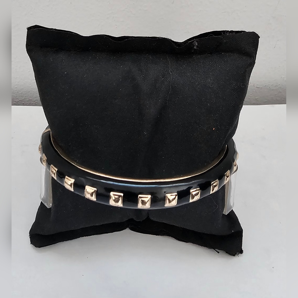 Luxury Modern Egyptian Revival Chic Black and Gold Studded Hinge Bracelet